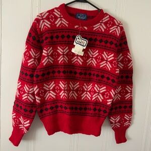 Woolrich Red and White Snowflake Crewneck Sweater